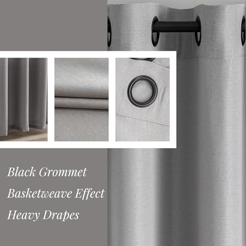 Light Grey Linen Curtains Black Grommets Sheers Curtains 63 Inches
