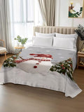 Cal King Size Flat Sheet Only, Snowman Snowflake Pine Tree Bed Top