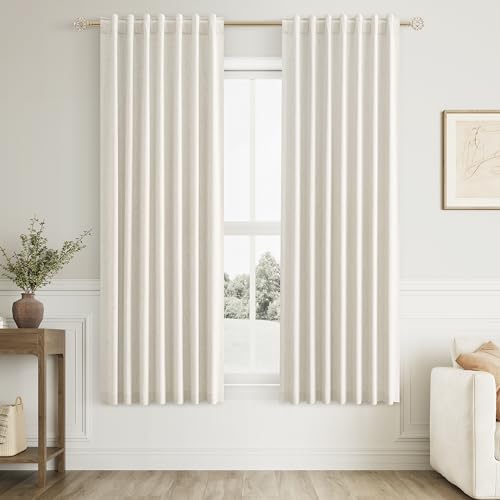 Guken 100% Blackout Linen Curtains 63 Inch Long for Bedroom 2 Panels
