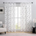 Grey on White Sheer Curtains 96 Inches Long 2 Panels for Living Room