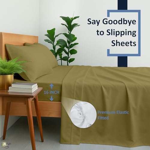 Cottington Lane Full Sheet Set, 4 Piece 100% Cotton, 16" Deep, Taupe