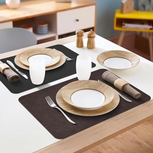 PU Placemats for Dining Table Set of 6, Heat Resistant Leather