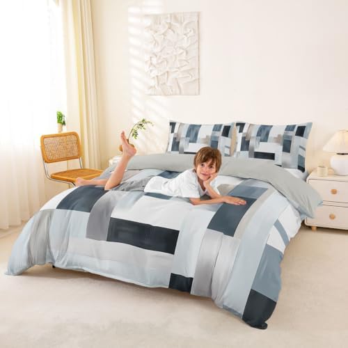 Feelyou Grey Abstract Duvet Cover Queen Size Geometric Comforter Cover
