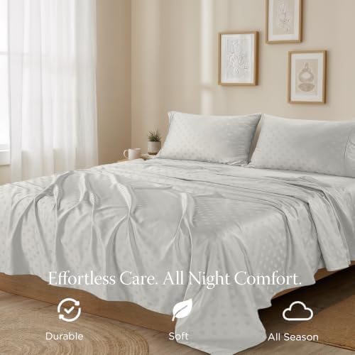 Threadmill 300TC Cotton King Sheet Set, Sateen, Damask, Light Grey