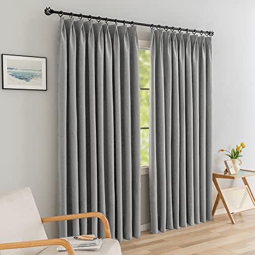 MAIHER Full Blackout Light Grey Pinch Pleat Curtain 108 Inch Length 1