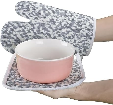 Quilted Cotton Terry Cloth Oven Mitt, Pot Holder Grey Abstract Art