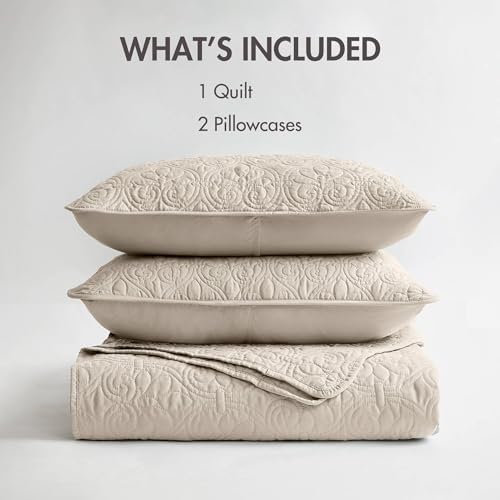 Madison Park Luxurious Cotton Damask Quilt Set, 3PC King/Cal King Bed