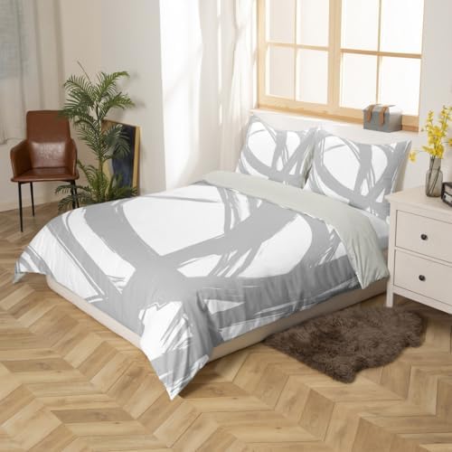 Erosebridal Gray and White Abstarct Queen Comforter Cover for Adult