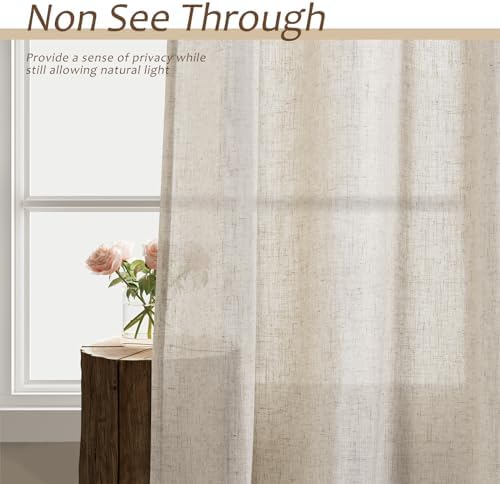 Aersas Linen Curtains 52x84 Inch Long for Living Room Bedroom, Beige