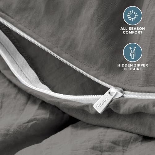Bare Home Washed Duvet Cover Set 1800 Ultra-Soft (King/Cal King, Grey)