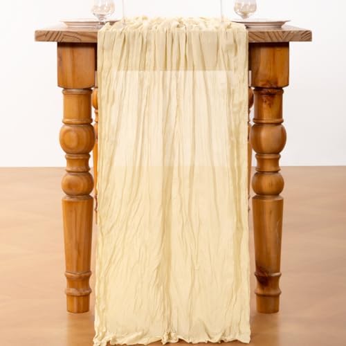 DeZerlor Beige Cheesecloth Table Runners 12 Pack Summer Boho Runners
