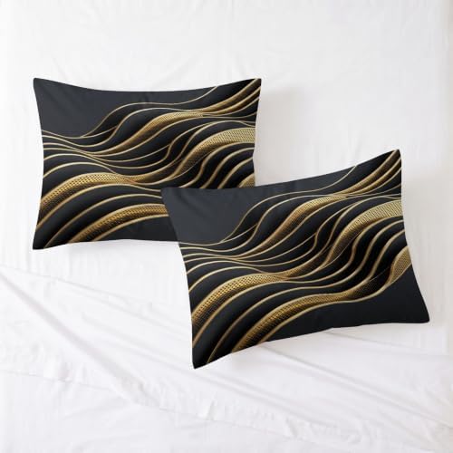 King Duvet Cover Set Soft Microfiber Abstract Golden Lines