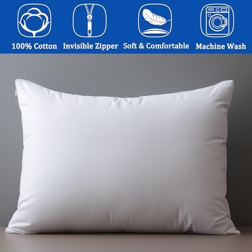 White Pillow Cases Queen Size 100% Cotton with Zipper, Set of 4, 20x30