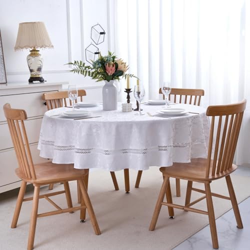 EHouseHome Heavy Duty Fabric Tablecloth with White