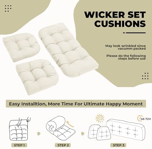 DANGHOOGY Wicker Chair Cushions, Waterproof 3Pcs Outdoor Cushion Set