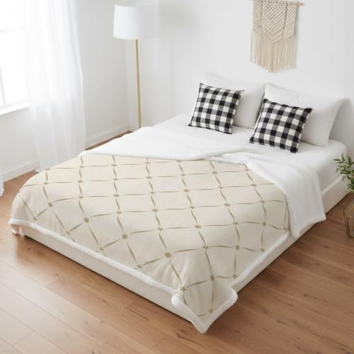 Classic Grid Sherpa Fleece Throw Blanket Geometric Crossed Lines