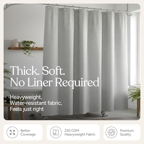Grey Linen Look Shower Curtain | 230 GSM Heavyweight Textured Fabric