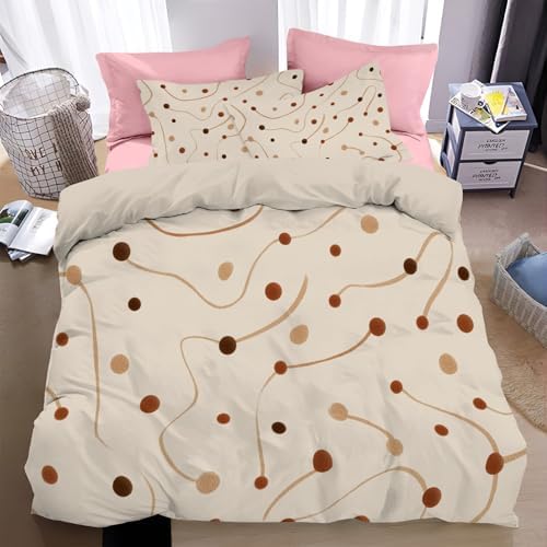 Beige Duvet Cover King Size Set - Soft Bedding withAbstract line and