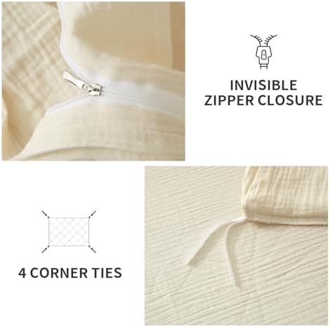 100% Muslin Cotton Cream Duvet Cover Twin Set Fluffy Solid Bedding