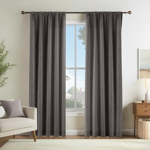 LUSTROWIN Natural Linen Curtains 108 Inches Long for Living Room