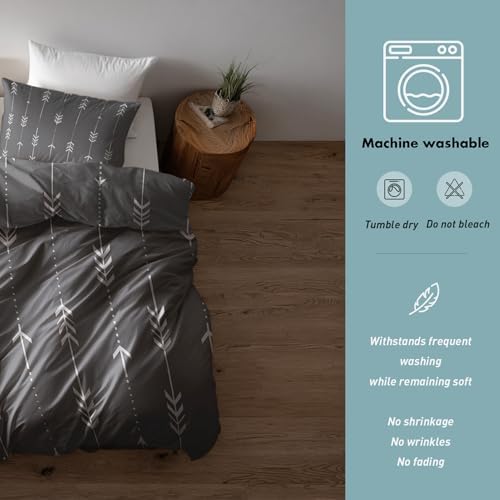 Gray Modern Duvet Cover Full Size, Minimalist Boho Stripe Reversible