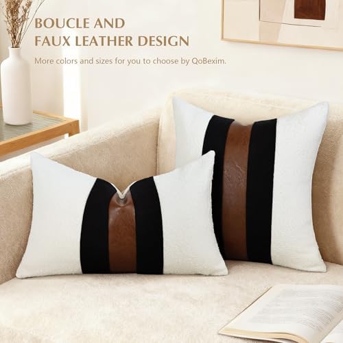 Boucle Patchwork Black Linen Throw Pillow Covers 18x18 Inch