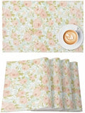 Beige Flowers Placemats for Dining Table Set of 4, Farmhouse Botanical