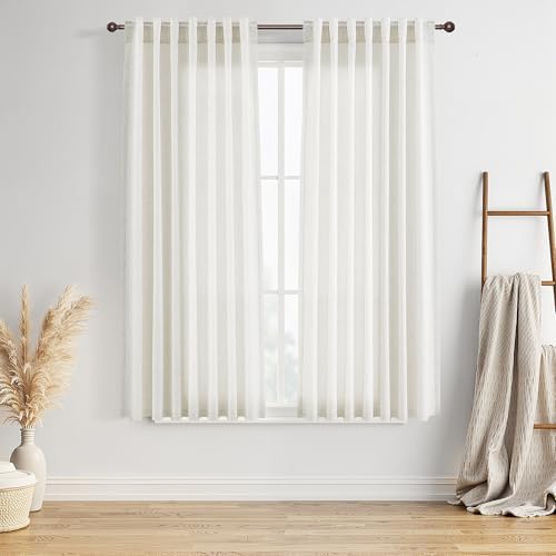BOODII Linen Curtains 63 Inch Long for Living Room Ivory 2 Panels
