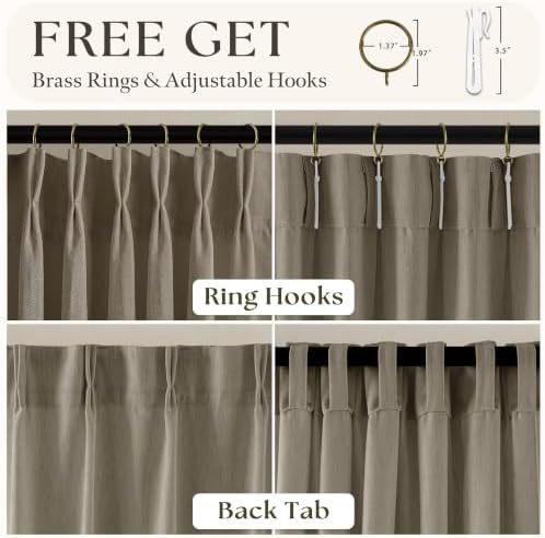 Taupe Pinch Pleated Semi Sheer Linen Curtain 96 Inch Long for Living