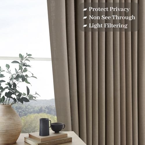 Dark Taupe Linen Curtains Pinch Pleated 94 Inch Long 2 Panels for
