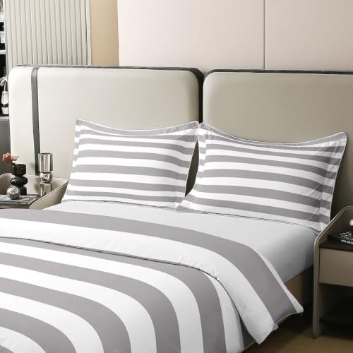 Feelyou Grey and White Duvet Cover 100% Cotton King Size Geometric