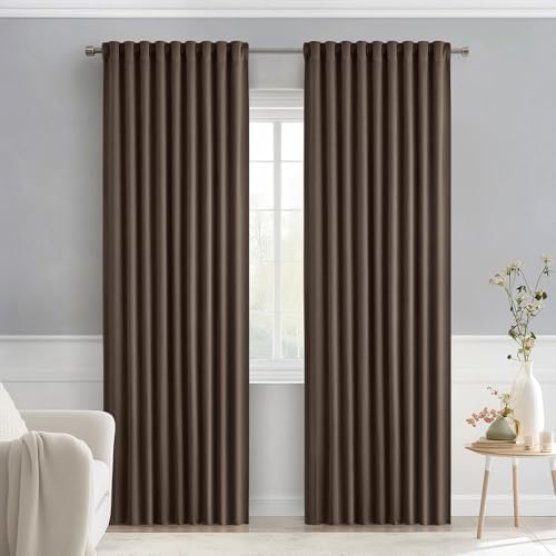 MIULEE Chocolate Brown Back Tab Blackout Curtains 52"x72" Long 2