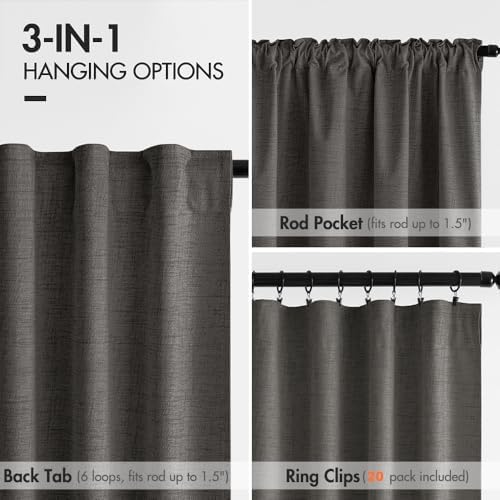 MIULEE 100% Blackout Curtains Linen Curtains 84 Inches Long, Dark Gray