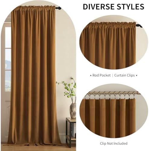 Joydeco Brown Velvet Curtains 72 inch Length 2 Panels, Luxury Blackout