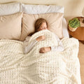NEWCOSPLAY 3D Waffle Checkered Flannel King Blanket, Ivory, 90"x110"