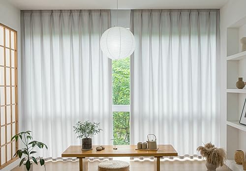 Epinki Sheer Curtains Living Room, Polyester Light Gray Solid Color