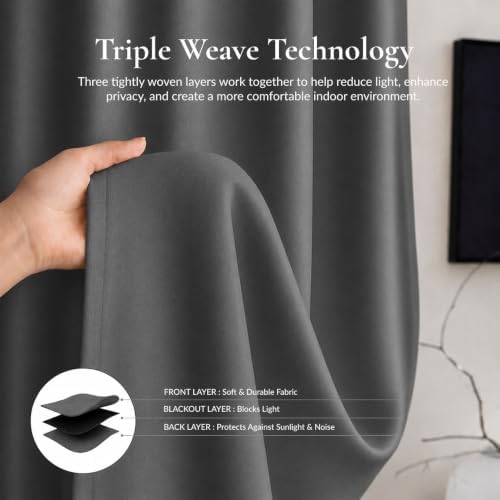 Tab Top Blackout Window Curtain 30W x 120L Inch Dark Grey, 1 Panel