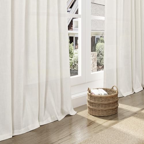 Cream Linen Curtains Back Tab Sheer Curtains 90 Inches Long for Living