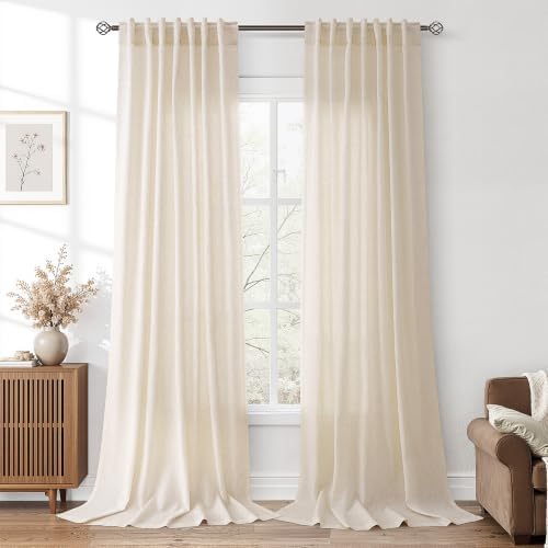 Nanspring Extra Long Linen Curtains 120 Inches 10ft Birch Beige 2