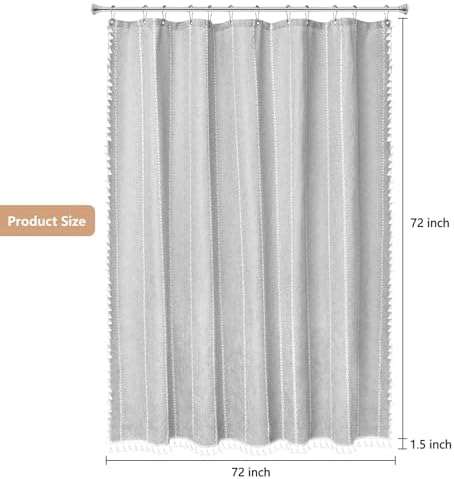 Seenus Boho Chic Shower Curtain Heavyweight with Tassels, Grey Linen