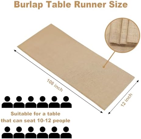 12 Pack Burlap Table Runners 12x108 Inch - Natural Jute Rustic