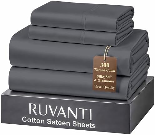 RUVANTI 100% Cotton Sateen King Size Sheets Set, Charcoal