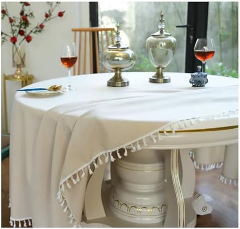 Beydodo Round Tablecloths, Living Room Table Cloth 96 inch Solid Beige