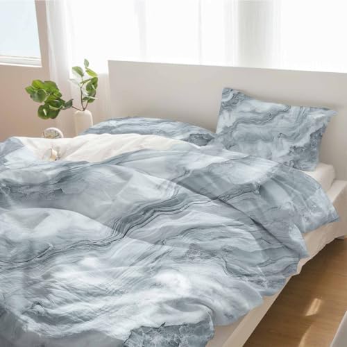 Duvet Cover Set Queen, Abstract Gray Water Ripple Stripe 3 Piece
