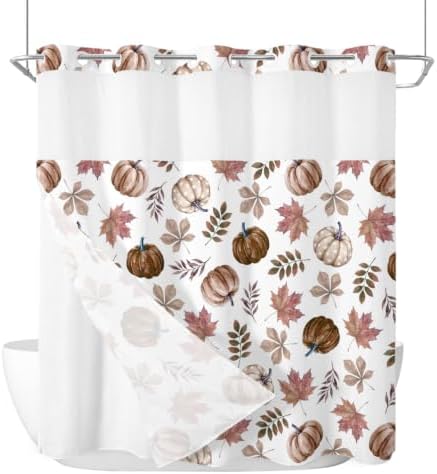 No Hook Vintage Pumpkins Fall Shower Curtain with Snap in Liner Set