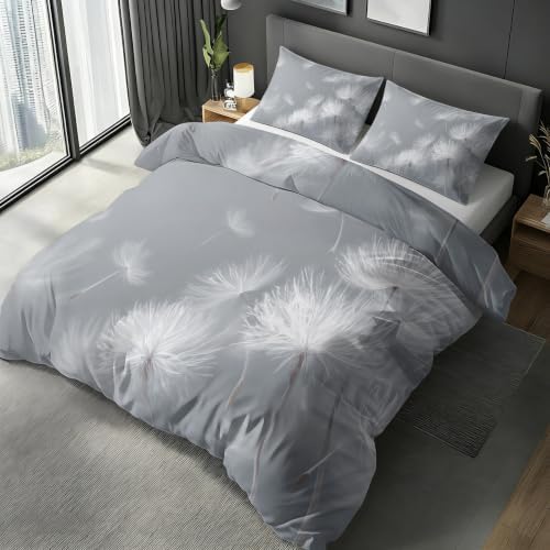 Dandelion Bedding King Duvet Cover, Minimalist Botanical Bedroom