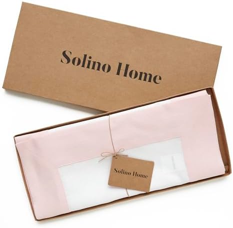Solino Home 100% Linen Table Runner, 14 x 144 in, Pink and White