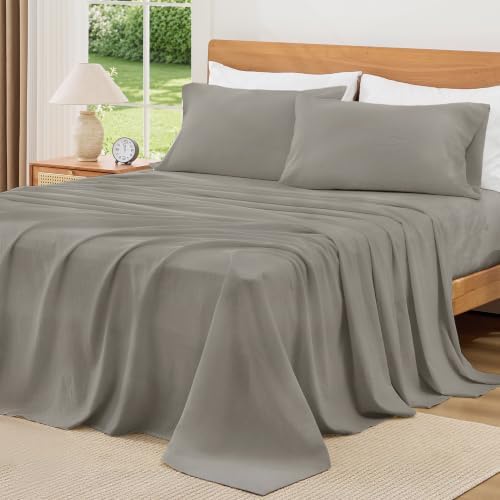 Andency Solid Dark Grey King Size Cotton Sateen Sheets Set Soft