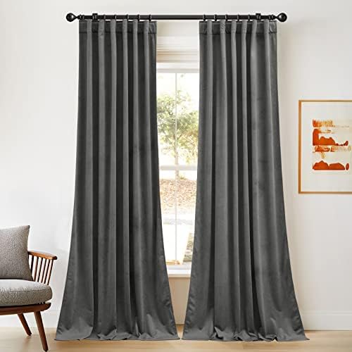 NICETOWN Grey Velvet Curtains 120 inch Long, 52" W x 120" L, 2 Panels