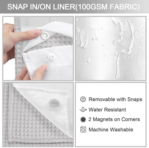 Light Grey Cotton No Hook Shower Curtain,Waffle Weave Shower Curtain
